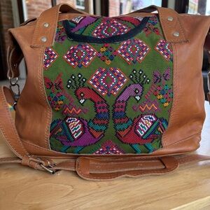 Nena & Co Sonia Carryall Leather Peacock Green Purse Crossbody Handle OOAK
